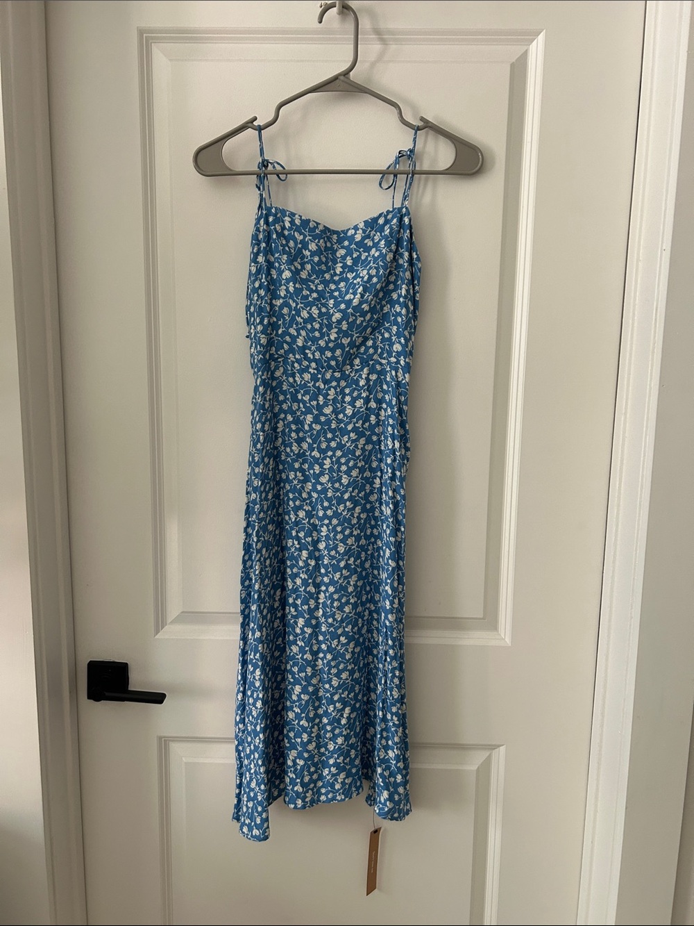 Reformation Blue Floral Midi Slip Dress with Tie Straps